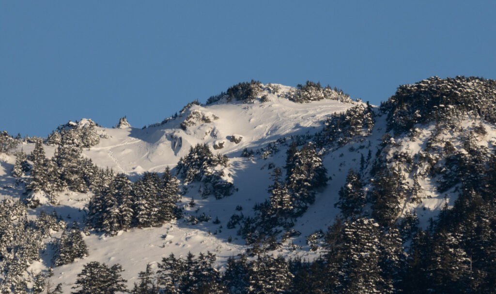 Tracks in the snow below Picnic Rock